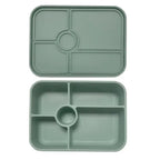 zi&co Lunch Bento 5 European design silicone lunchbox, in sage green, open and closed views