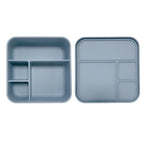 zi&co Jumbo Lunch Bento 4 silicone lunchbox, 1860ml, in blue-grey, open and closed views